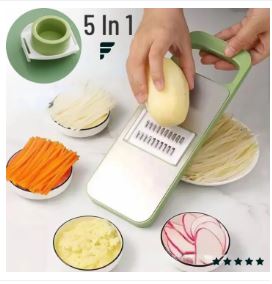 5-in-1 Multifunctional Vegetable & Fruit Slicer – Manual Kitchen Cutter with 5 Sharp Blades, Hand Protector – Potato Shredder, Carrot Grater, Salad Chopper – Easy to Use & Clean